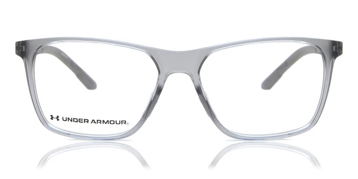 Grey translucent Under Armour rectangular spectacles on a white background