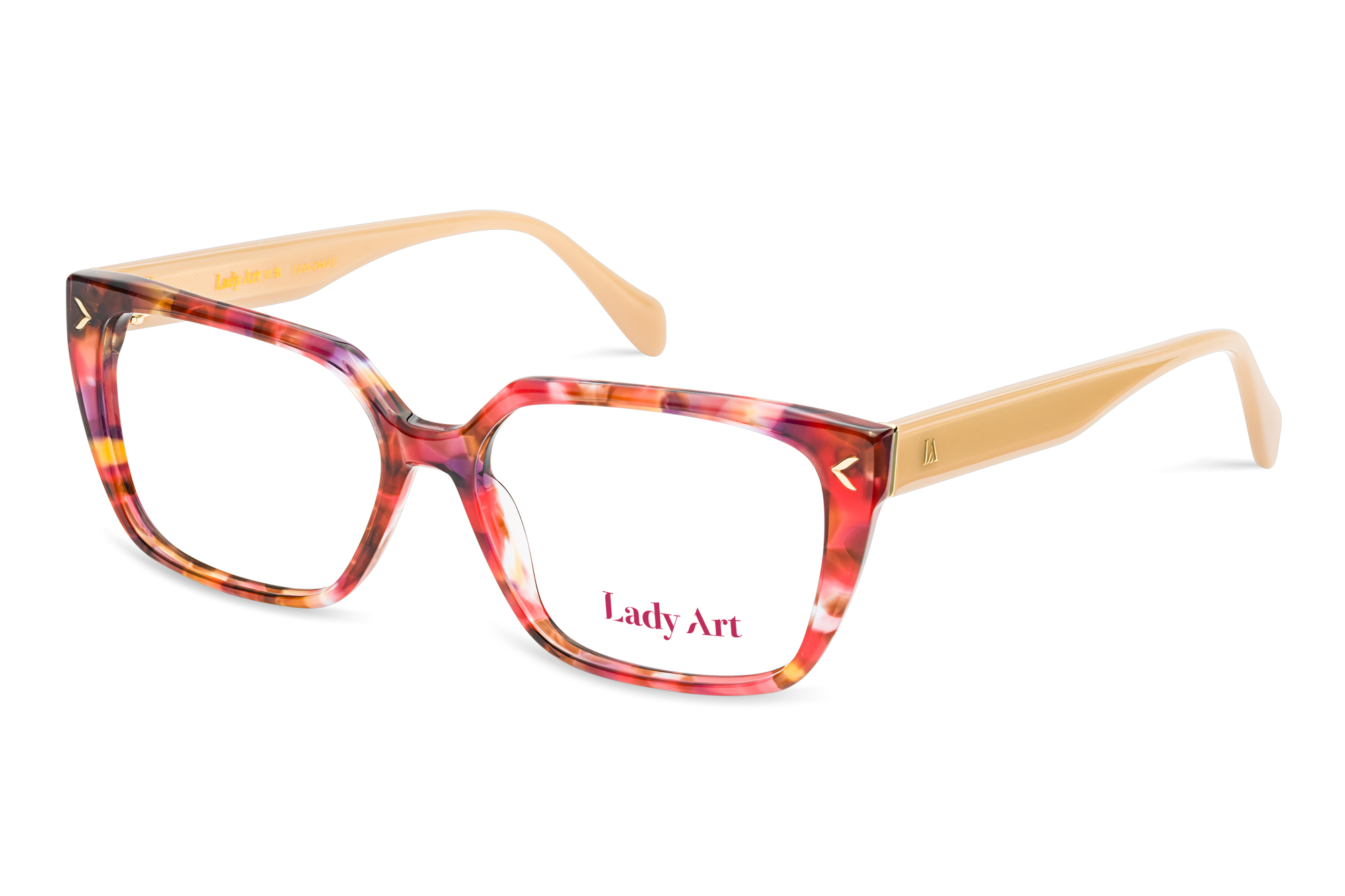 LadyArt red tortoiseshell spectacles with cream temples on a white background