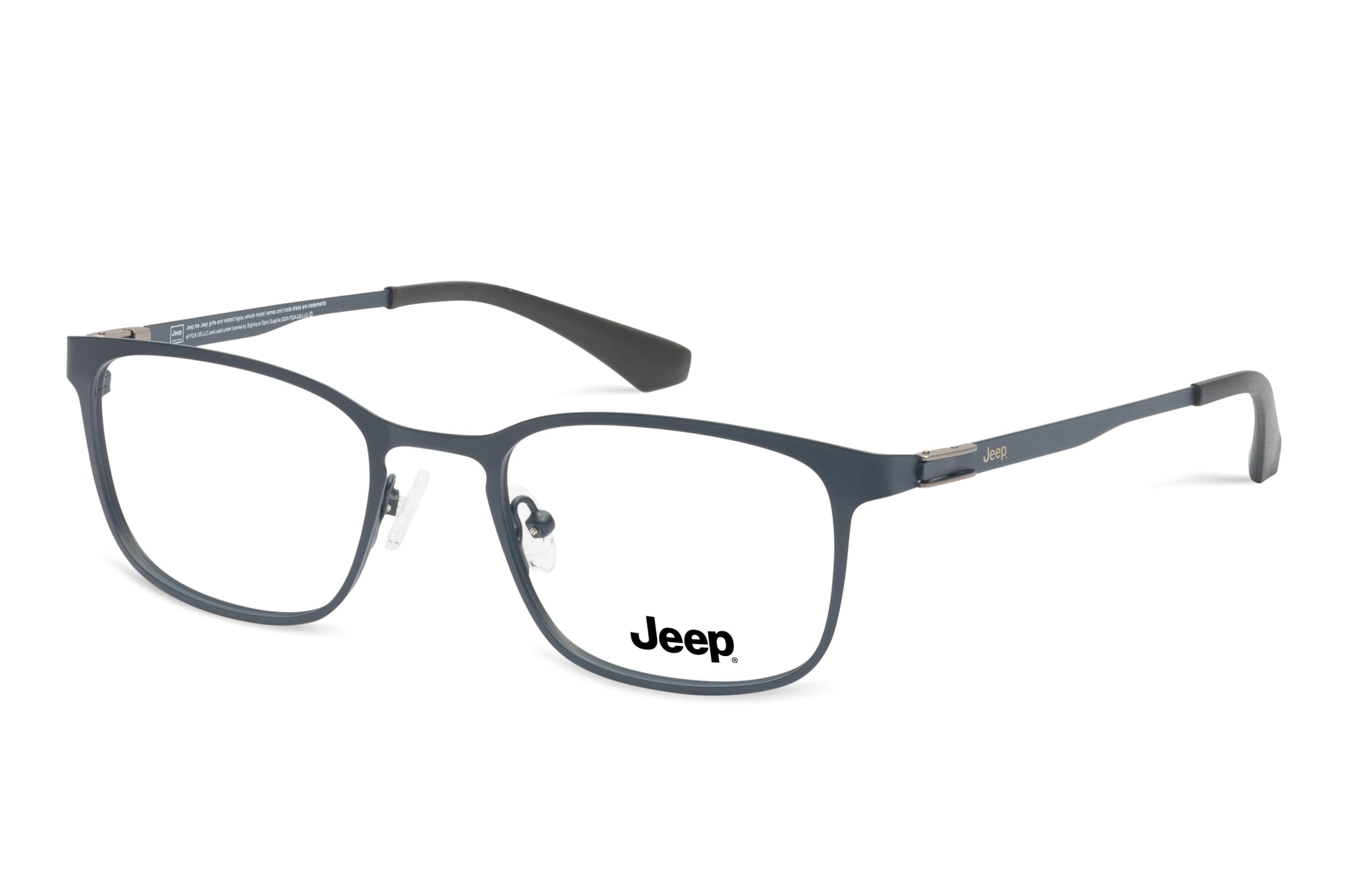 Matte grey rectangular spectacles on a white background