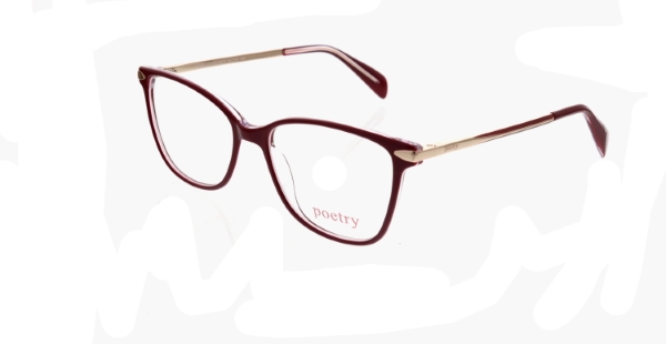 Poetry burgundy spectacles with gold temples on a white background